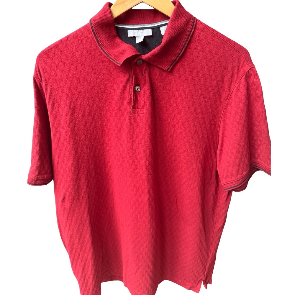 Ted Baker Red Textured Polo‎ Shirt Men's Large Short Sleeve
